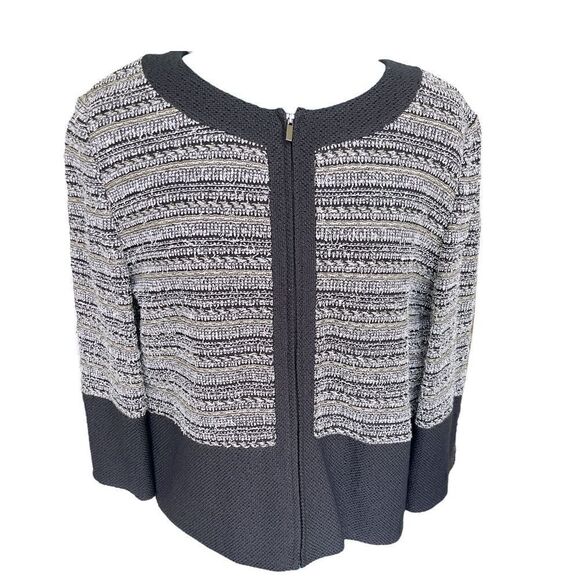 NWOT ST. JOHN BLACK LABEL Black and White Knit Full Zip Wool Blend Tweed Pleated - Picture 1 of 7